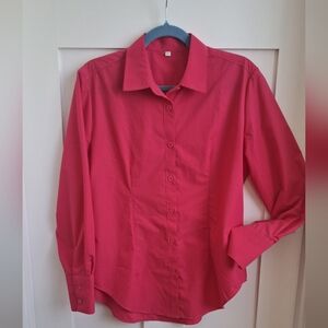 Worn once. Button Down Shirt Long Sleeve Wrinkle-Free Blouse Size L fuschia pink